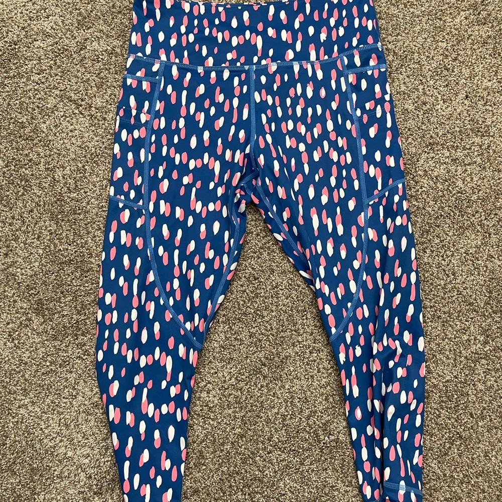 ZYIA Women's Blue Leggings with Pink and White Pattern